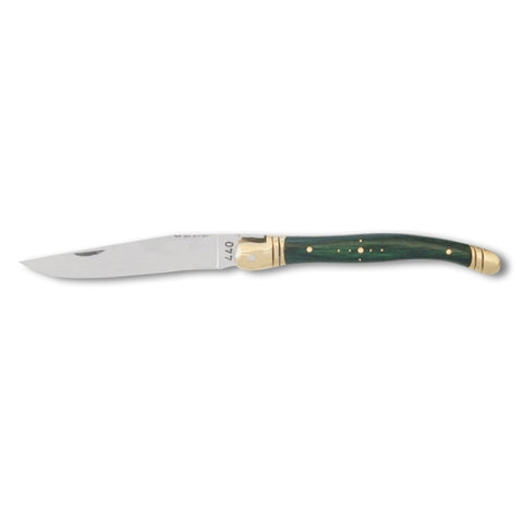 Laguiole 4-3/4" Folding Steak Knife - Green Wood Handle