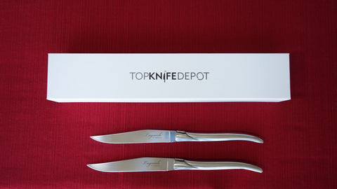 TopKnife Laguiole Forged Steak Knife Set – Stainless Steel Handle (Set 2)